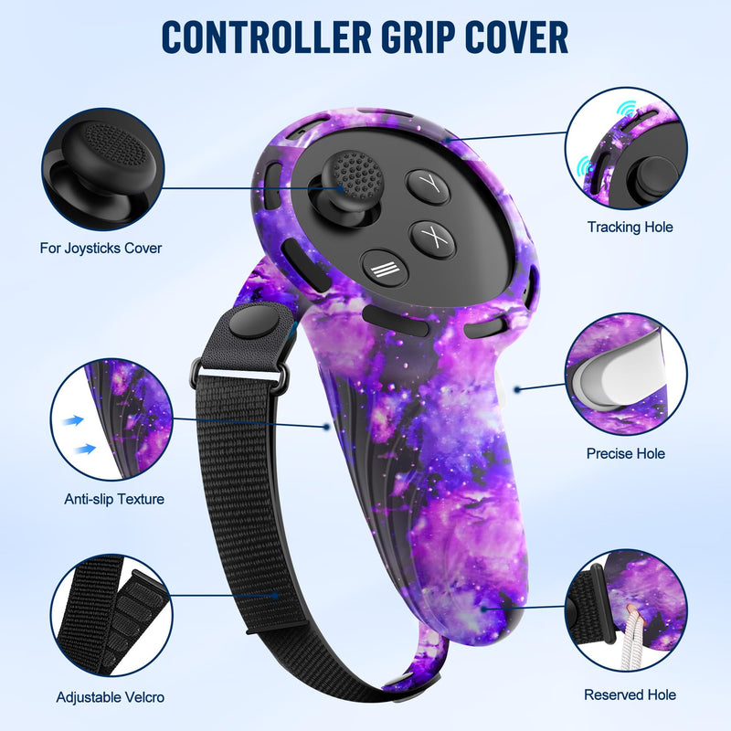 9-in-1 Silicone Cover Set for Meta/Oculus Quest 3S, Not Fit Quest 3 | VR Headset Protection Cover, Controller Grip Covers, Silicone Face Cover, Camera Lens Protectors, Protective Lens Cover Starry Blue