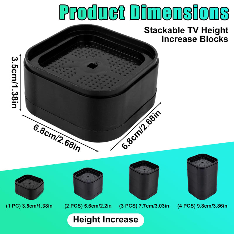 4pcs TV Stand Riser Blocks, Heavy-Duty TV Stand Height Riser Blocks Rectangular Stackable Design & Height Adjustable Non-Slip Television Elevation Pads for Home & Office