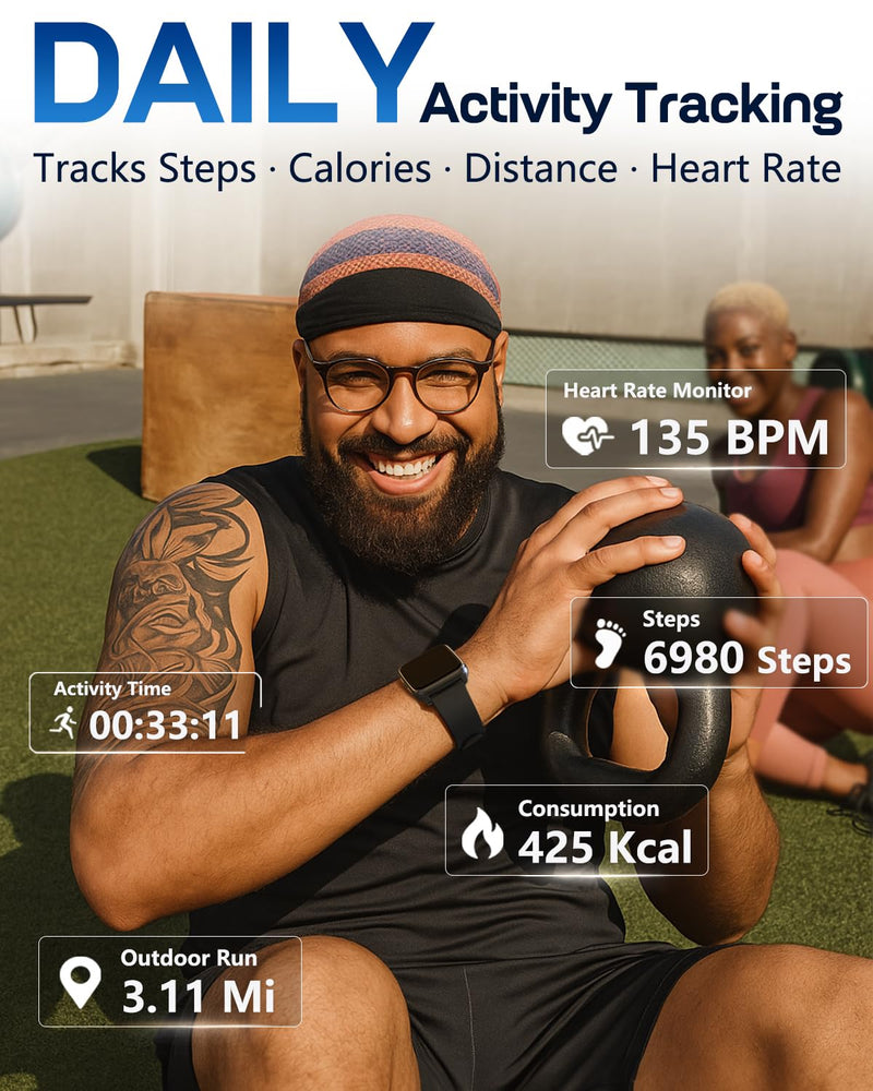 MorePro Fitness Tracker with 24/7 Heart Rate & Blood Pressure Monitor, Blood Oxygen & Sleep Tracker, Smart Watch with Step Calorie Counter, IP68 Waterproof Activity Tracker for Women Men Android iOS Urban Bronze