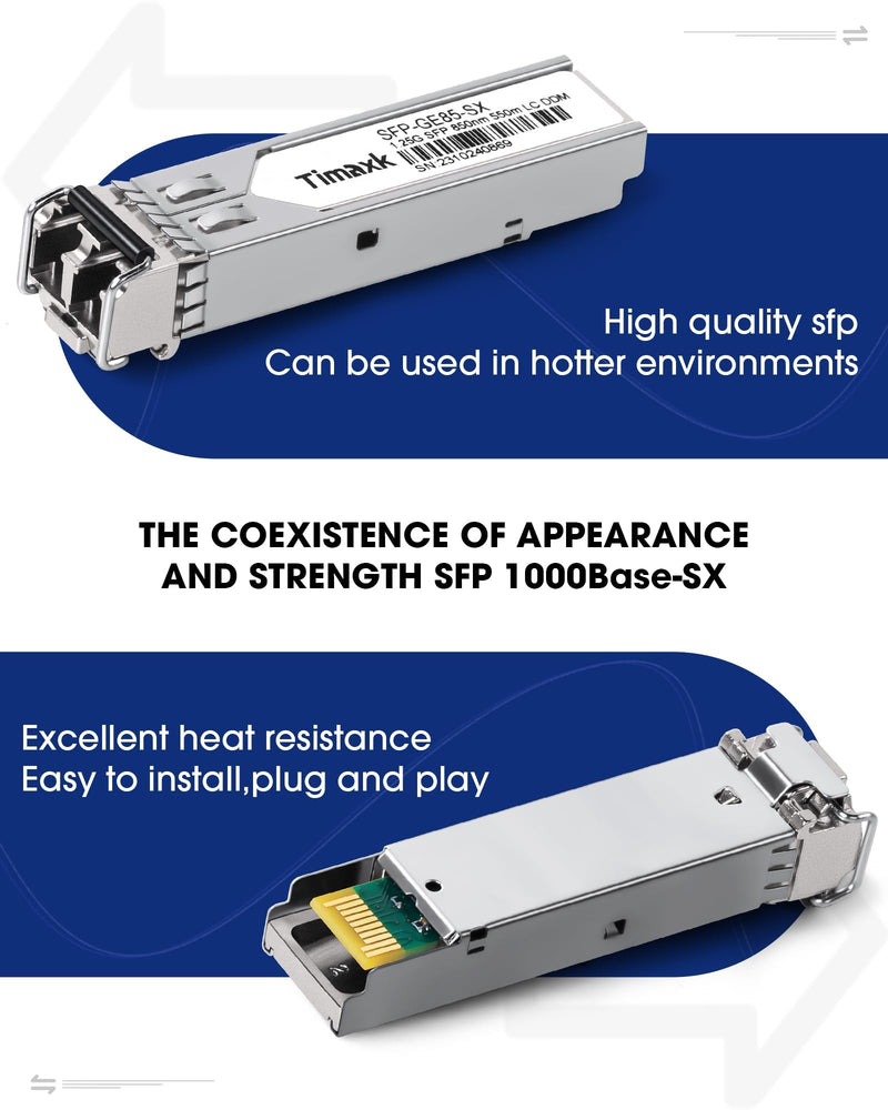 1.25G SFP 1000Base-SX Gigabit Multimode LC Duplex Transceiver Module, 850nm, up to 550m, Compatible with Cisco, Ubiquiti, Mikrotik, Netgear, D-Link, Linksys and More