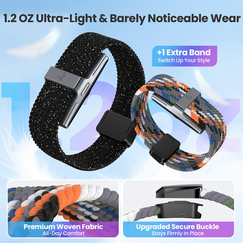 Screenless Fitness Tracker Heart Rate Sleep Monitor for iOS Android | IP68 Waterproof Activity Tracker with 2 Elastic Braided Bands, Long Battery Life, Step Counter and Auto Health Tracking