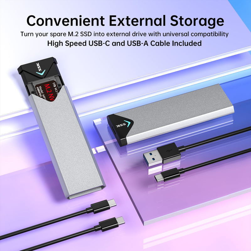 SSK Bundles with Tool Free M.2 NVME SATA SSD Enclosure Adapter, USB 3.2 Gen 2 (10 Gbps) and Screw Installation M.2 NVME SATA SSD Enclosure Adapter, USB 3.2 Gen 2 (10 Gbps)