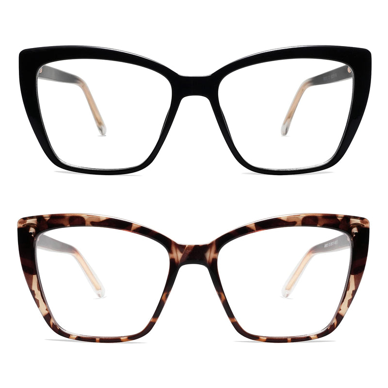 AMOMOMA Trendy TR90 Oversized Blue Light Reading Glasses Women,Stylish Square Cat Eye Glasses AM6031 C1.black+c6.tortoise 1.5 x