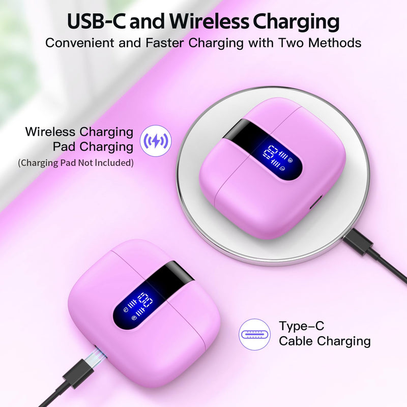 TAGRY 2 Sets X08 Sunset Pink and Phantom Purple Bluetooth Headphones True Wireless Earbuds 60H Playback Ear Buds with Wireless Charging Case in-Ear Earbuds with Mic