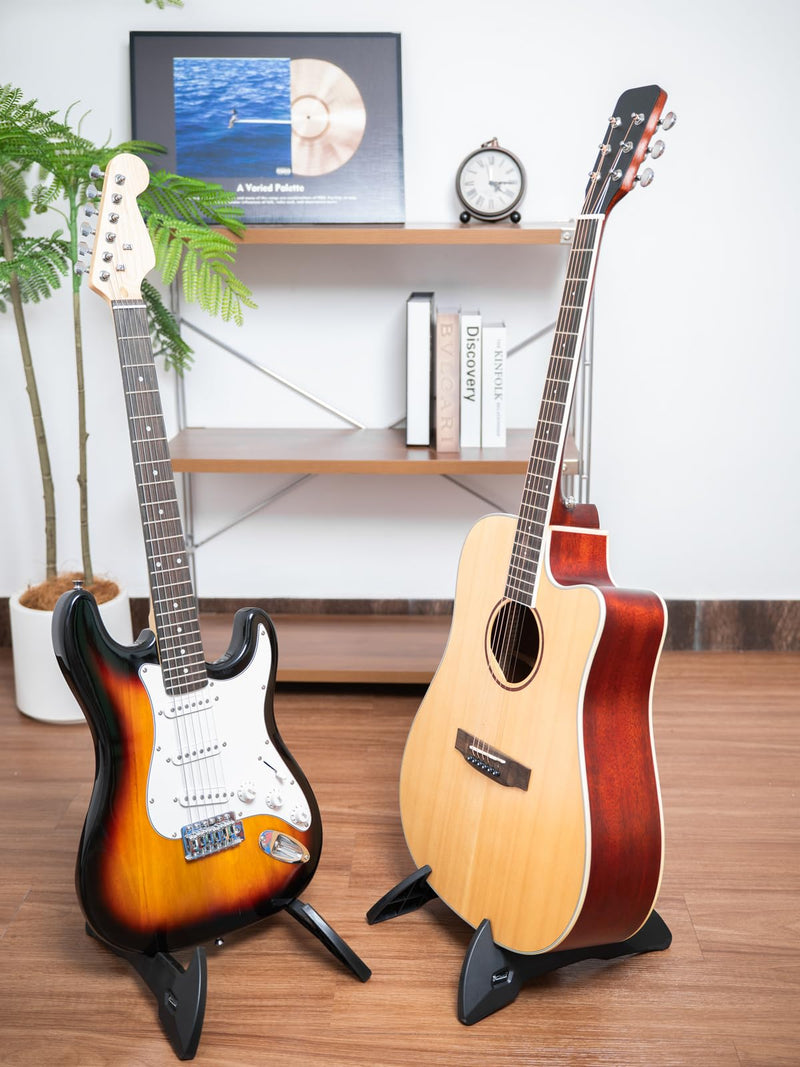 Guitar Stand, Foldable Guitar Stand with Adjustable 2-Width, Sturdy Electric Guitar Stand, Portable Acoustic Guitar Stand Compatible with Guitar, Bass, Ukulele, Banjo, Guitar Accessories Gift