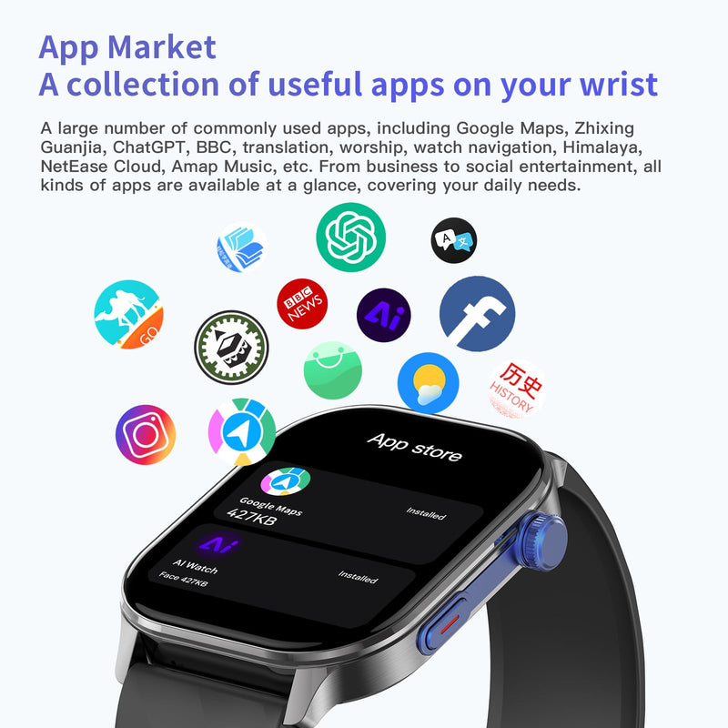 LC212 AI Smartwatch with App Downloads, 32GB Storage, Custom Watch Faces, Voice Assistant, Music & Video Support, 2.04" Full Display, Health Tracking & 100+ Sports Modes BLACK