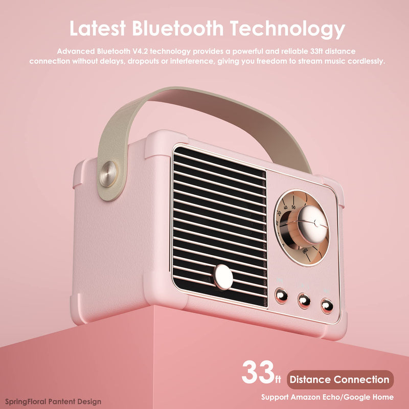 [AUSTRALIA] - Retro Bluetooth Speaker, Portable Bluetooth Wireless Speaker, Hands-Free Call,400mA Battery,TF Card,Aux Line, for iPhone Android, Retro Decor for Home Office Birthday Gift Ideas Pink Blush Pink 