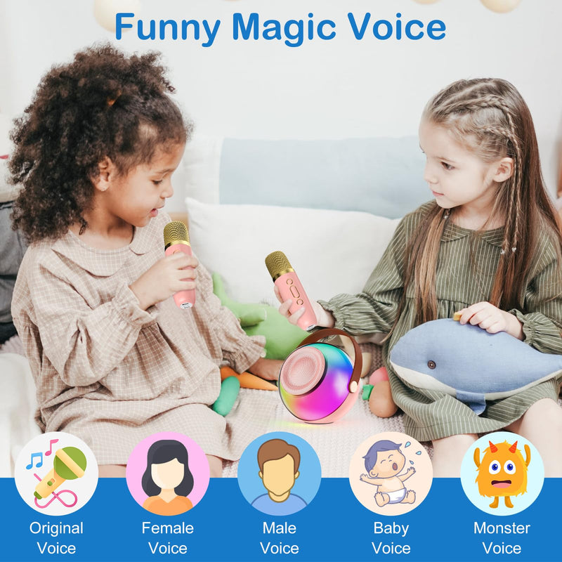 Mini Karaoke Machine for Kids Adults, Portable Bluetooth Speaker with 2 Wireless Microphones, Karaoke Toys for Family Party, Birthday Gifts for Girls Ages 4, 5, 6, 7, 8, 9, 10, 12+ (Pink, 2 Mics) Pink