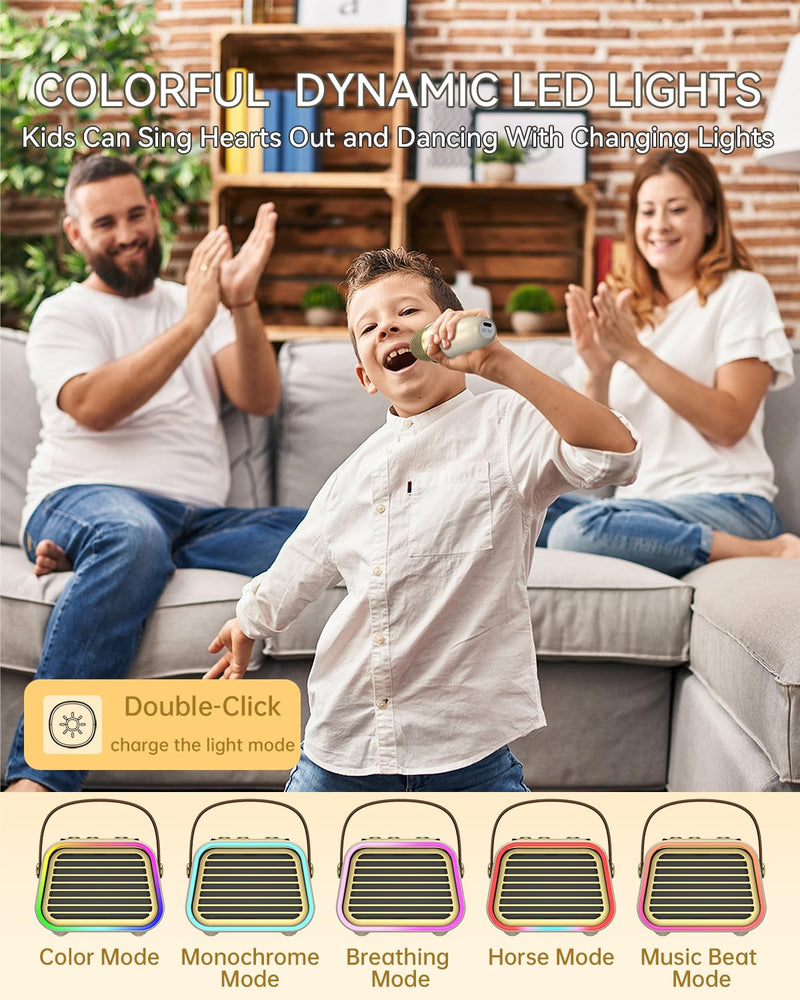[AUSTRALIA] - Karaoke Machine for Kids,Portable Bluetooth Mini Karaoke Machine with 2 Wireless Microphones,Five Dynamic LED and Funny Sound for Home Party,Christmas Brithday Ideal Gifts 2-mic 