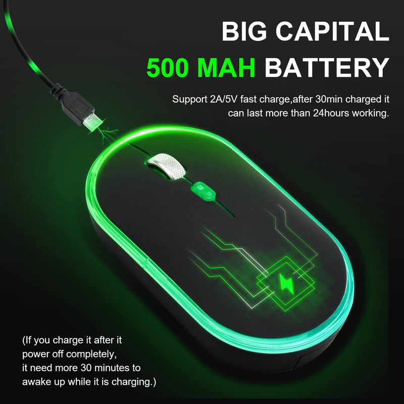 Wireless Backlit Mouse LED Silent Rechargeable Battery with Optical Backlight Switch Compatible Mac Windows 7/8/10 for PC Laptop(Black) black