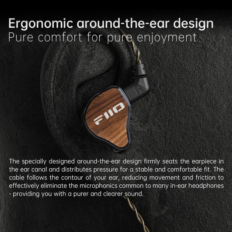 FiiO JH13 Hybrid HiFi IEMs – 1DD + 2BA Drivers, Entry-Level Audiophile in-Ear Headphones with Wooden Faceplate & Detachable 0.78mm 2-Pin Cable (Transparent Black) Transparent black