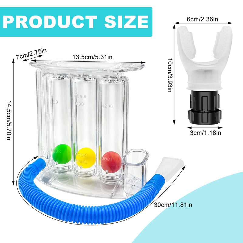 GZcaiyun 1 x 3-chamber breathing trainer, lung trainer with 3 colourful balls and 1 silicone mouthpiece, breathing exercise trainer for lung function and speech therapy, deep breath trainer