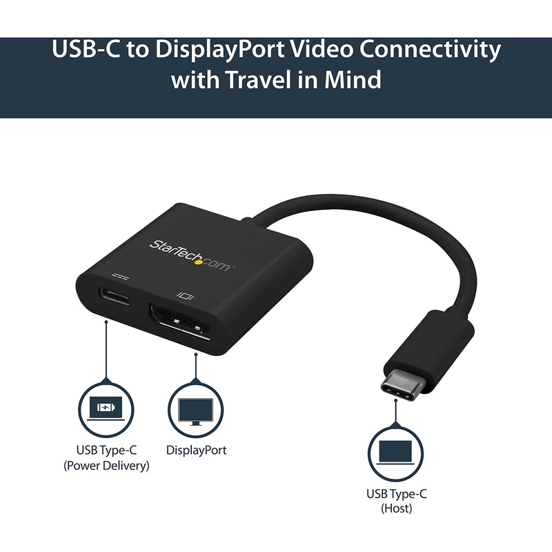 StarTech.com USB C to DisplayPort Adapter with Power Delivery - 4K 60Hz HBR2 - USB Type-C to DP 1.2 Monitor Video Converter w/ Charging - 60W PD Pass-Through - Thunderbolt 3 Compatible (CDP2DPUCP)