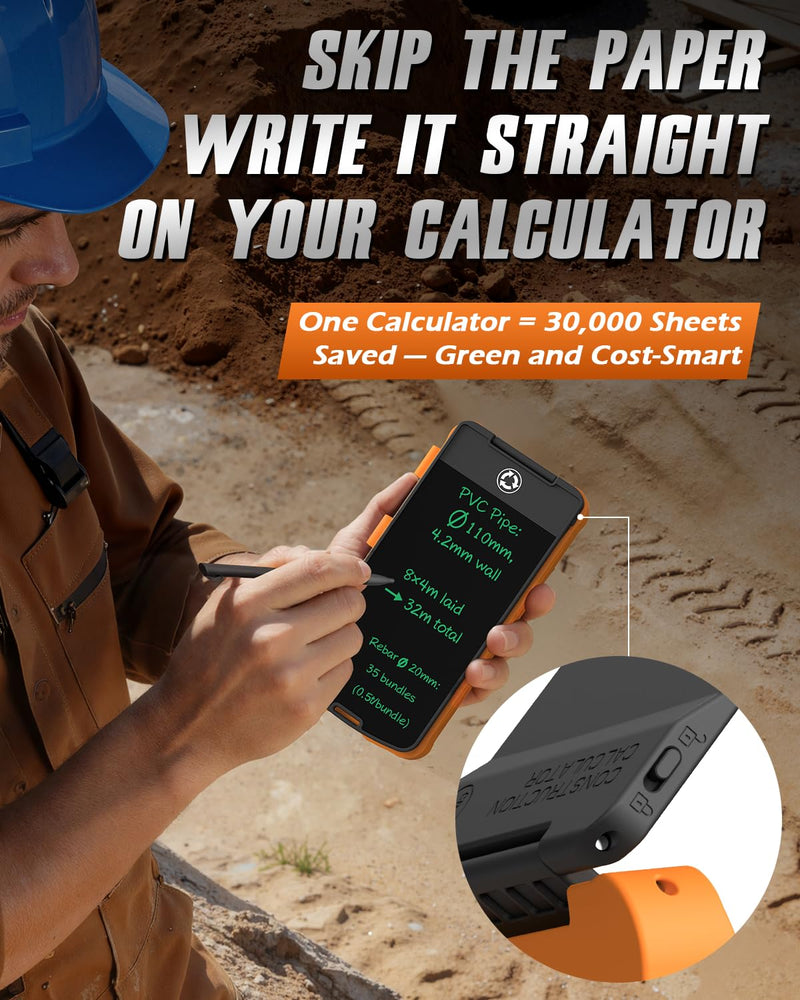 GUYUCOM Construction Calculator with Writing Tablet Concrete Calculator | Home Project Tools for Contractors Construction Industrial Carpenters Real Estate Pocket Calculators Gifts for Carpenters Silver Orange