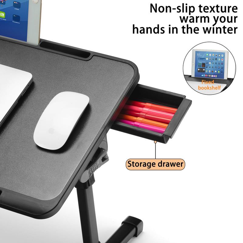 Lap Desk, Adjustable Height & Angle, Aluminum Legs with Storage Drawer & Non-Slip Base, 22" Large Panel for Home Office Gaming Writing Dining, for Adults & Kids