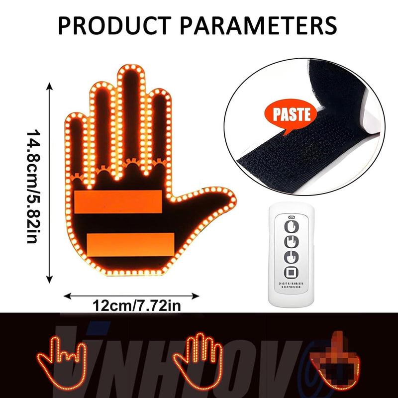 Road Mate Hand, Road Mate Hand Signal, Funny Car Led Finger Lights with Remote Control, Finger Flickering Light for Car, Light up Finger for Car Window