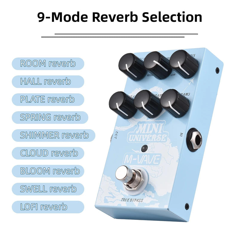Mini Universe Digital Reverb Pedal 9 Reverb Digital Effects Room/Shimmer/Lofi/Spring Reveb Effect Pedals Guitar Pedal True Bypass
