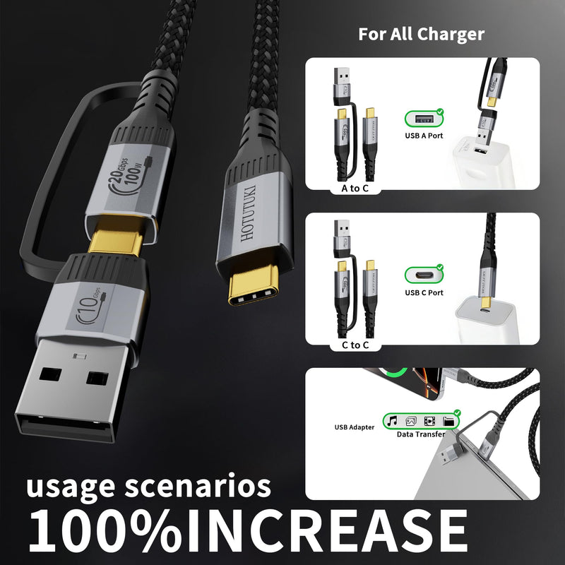 Long USB Cables 2PACK（16.5FT+16.5FT） USB a to USB c Cable Multi Functional 2in1,20Gbps High Speed Data Transfer,4K@60Hz UHD Video 5A/100W Fast Charge Cord 16.5FT/5M+16.5FT/5M
