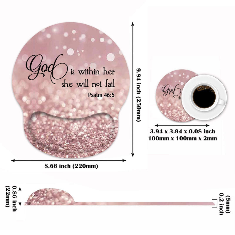 Ergonomic Mouse Pad Wrist Support and Coffee Coaster, Cute Wrist Rest Pad with Non-Slip PU Base for Home Office Working Studying Easy Typing & Pain Relief, Christian Quote Bible Verse Psalm 46:5