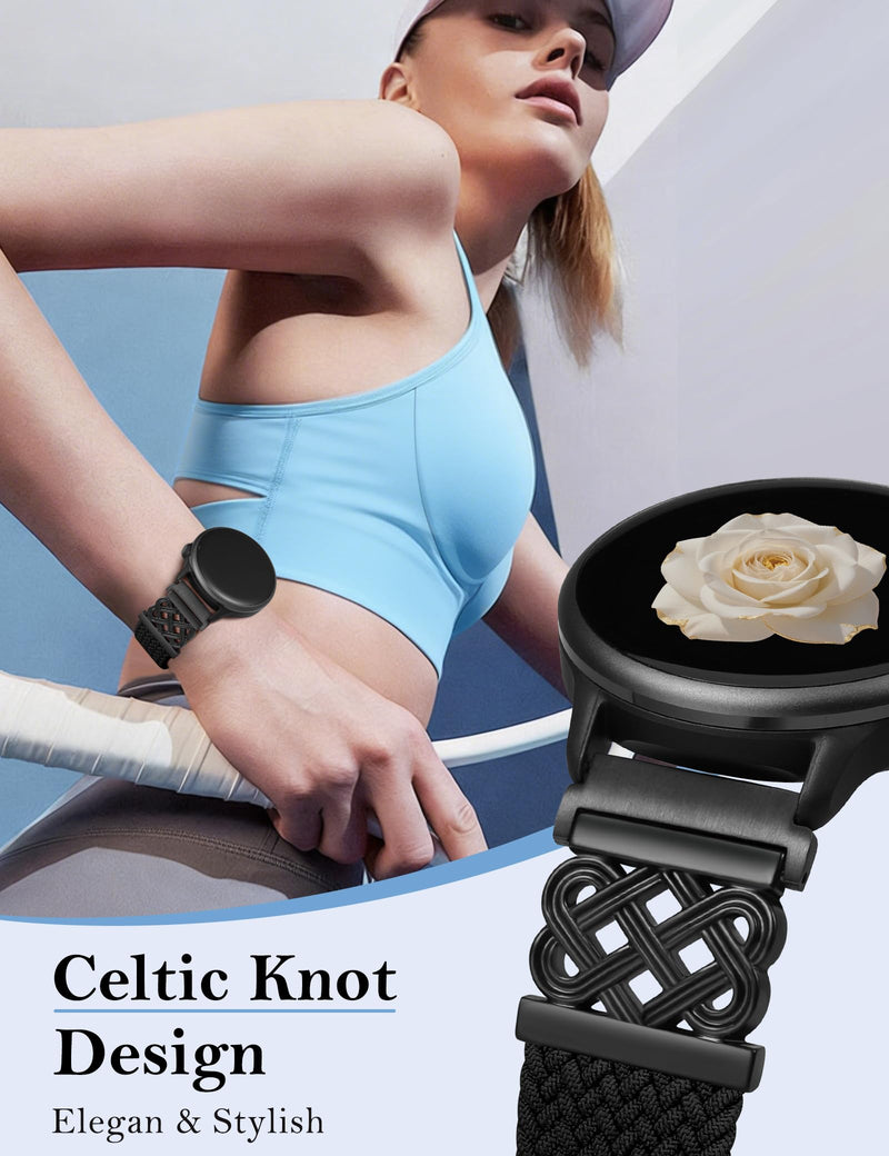 Minyee 2 Packs 20mm Magnetic Braided Nylon Band Compatible with Garmin Vivoactive 6/Vivoactive 5/3/3 Music Elastic Bracelet, Black & & Dusty Lavender/Starlight