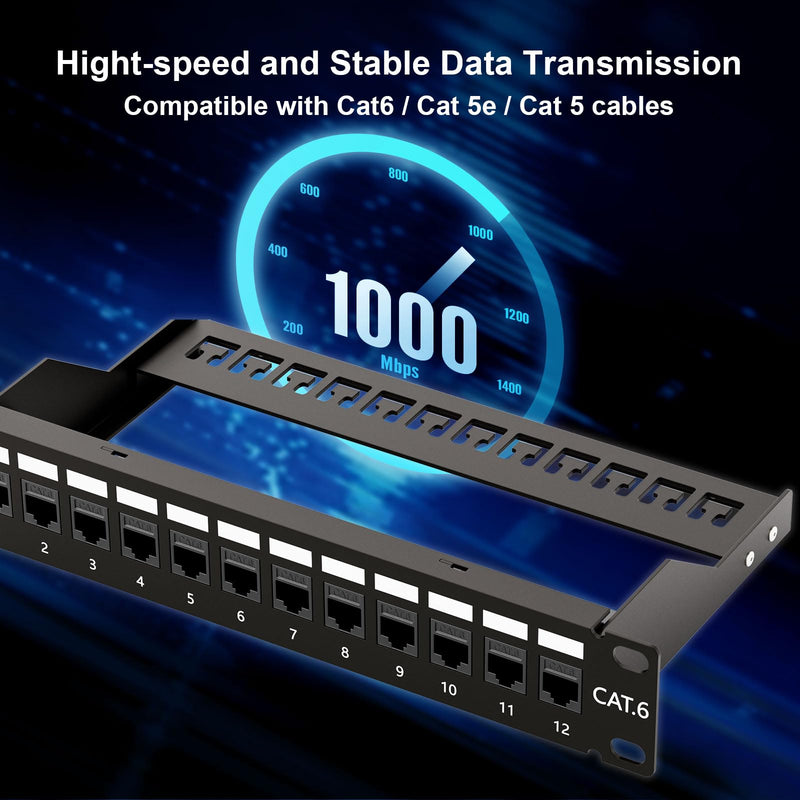 iwillink 12 Port RJ45 Through Coupler Cat6 Patch Panel with Back Bar and Keystone Jack RJ45 Keystone Jack 25-Pack