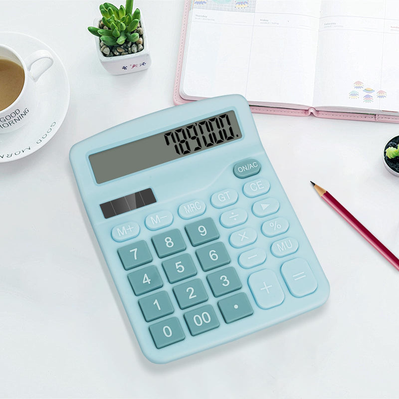 [AUSTRALIA] - Desktop Calculator, Light Blue Calculator Big Buttons, 12-Digits Large LCD Display, Solar and AA Battery Dual Power, Desk Calculator for Office Home School Business Class (Light Blue) Light Blue1 