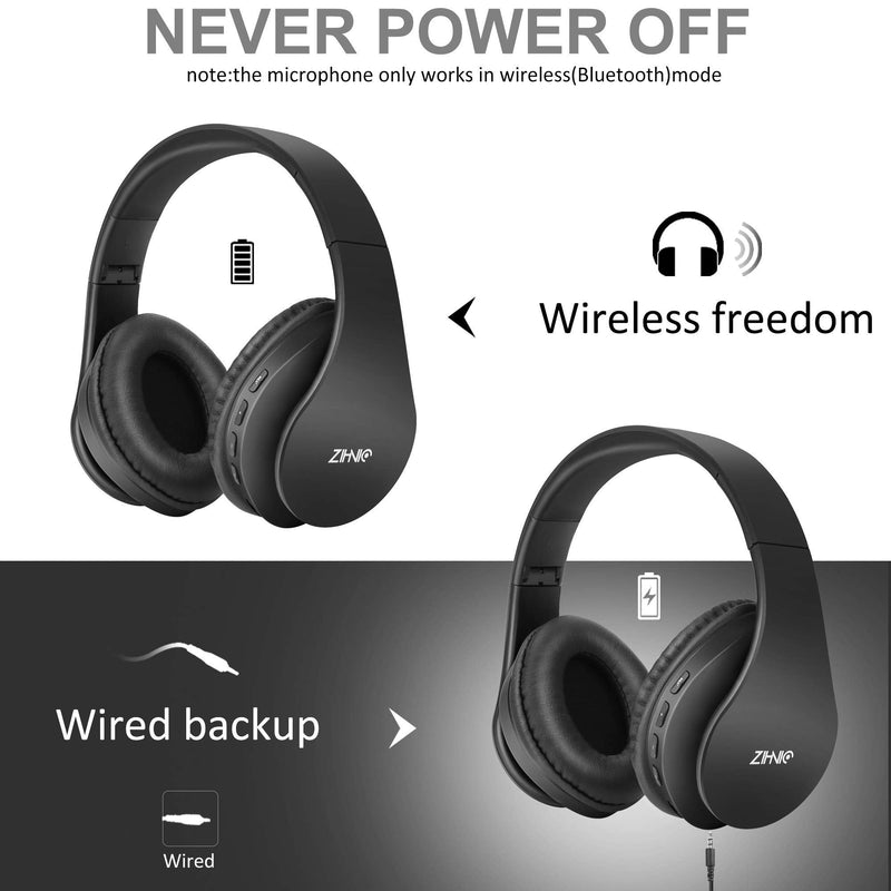 ZIHNIC 2 Items,1 Black Over-Ear Wireless Headset Bundle with 1 Black Red Foldable Wireless Headset