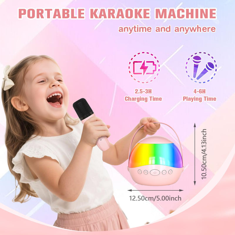 2025 New Mini Karaoke Machine Speaker for Kids Adults,Portable Bluetooth Speaker with 2 Wireless Mics,Colorful LED Lights, Home Travel & Party Play Gifts for Boys Girls (Pink) Pink