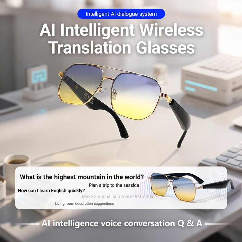 AI Smart Translation Glasses for Travel & Business, Real-Time 100+ Language Translator, Wireless Open-Earphones Design with Music Playback & Touch Control,Lightweight Eyewear (SR/GY/PK) SR/ GY/PK