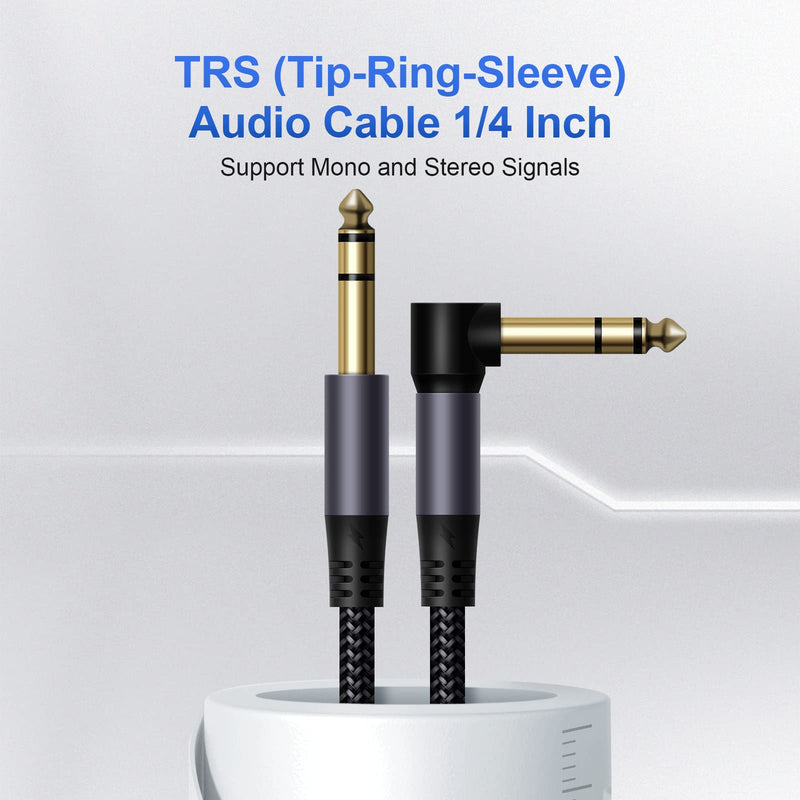 2 Pack Premium TRS Cable 10FT, 1/4 Inch TRS Cable- Noise Free and Long-Lasting AMP Cord for Electric Guitar, Stereo Balanced Interconnect Line for Mixer, Studio Monitor, Right Angle 10 FT Right Angle to Straight Angle Black Grey