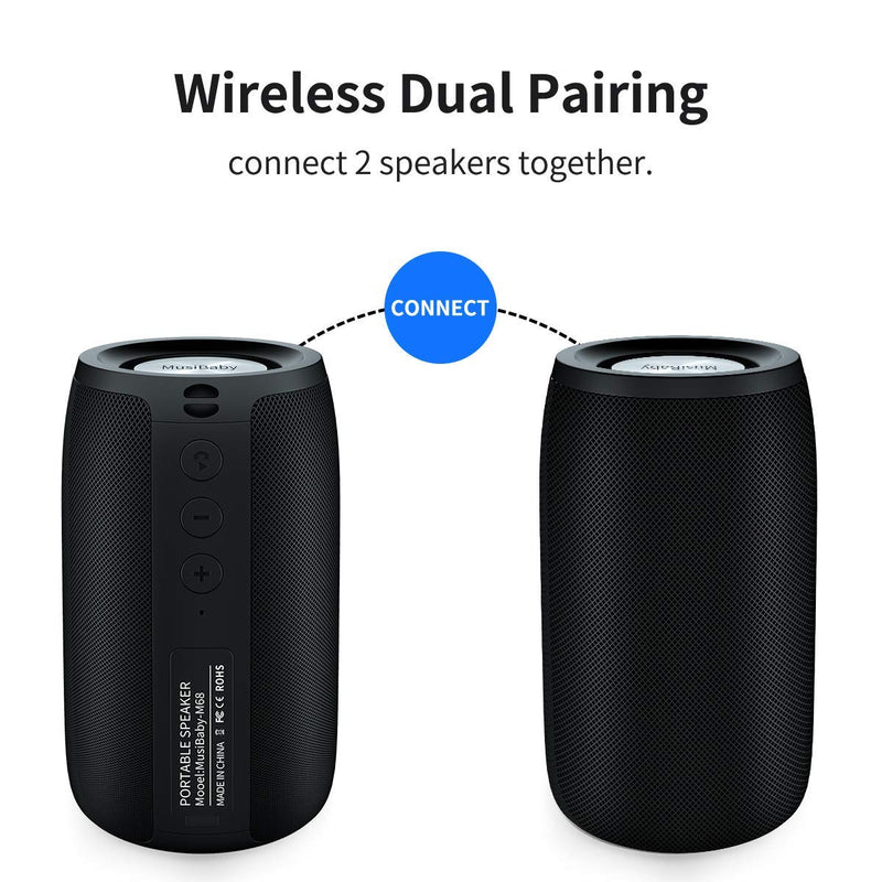 Bluetooth Speaker,MusiBaby Speaker,Outdoor, Portable,Waterproof,Wireless Speakers,Dual Pairing, Bluetooth 5.0,Loud Stereo,Booming Bass,1500 Mins Playtime for Home&Party Black