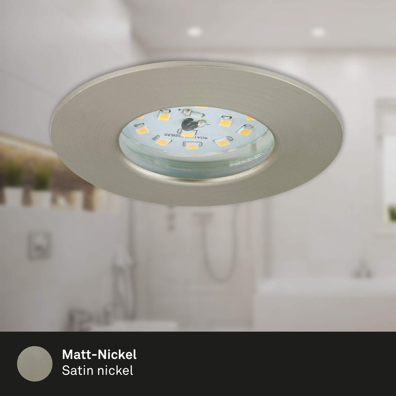[AUSTRALIA] - Briloner LED, Small mounting Depth, 230V, Set of 3, Ceiling Light, Downlight, Bathroom recessed lamp, Integrated, 5 W, Satin Nickel Matt-nickel 