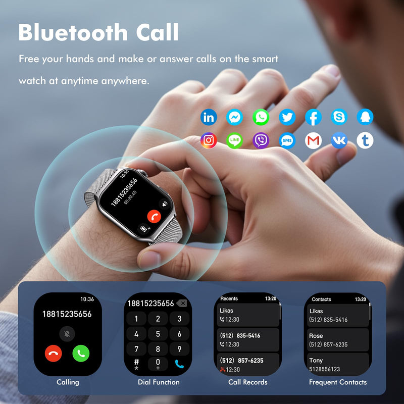 YMS Android Smart Watch for Women - Bluetooth Call,Compatible with Android & iOS，2.0" HD, Heart Rate/Sleep/Step Tracker, 100+ Sports Modes,IP68 Waterproof Men Fitness Tracker (Silver(Milanese)) Silver