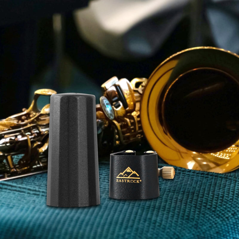 [AUSTRALIA] - EASTROCK Alto Saxophone Ligature Kit, Leather Ligature Fastener for Saxophone Mouthpiece with Plastic Cap, Musical Instruments Accessory for Beginner and Intermediate black 