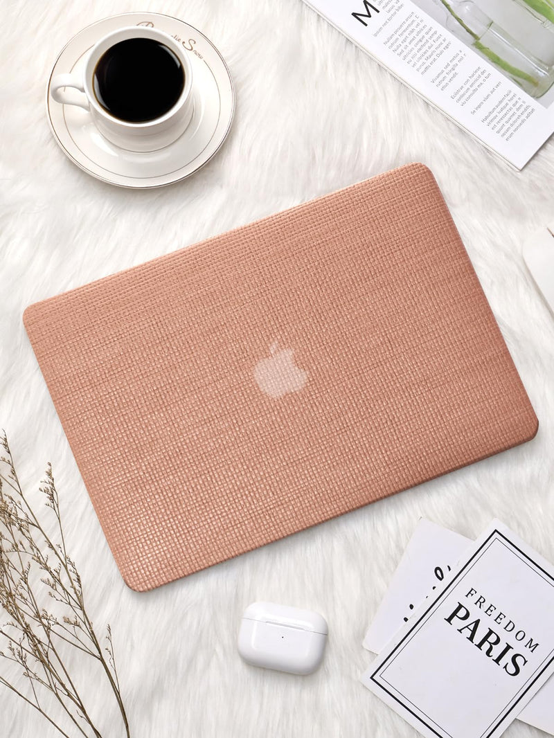 Seorsok Compatible for MacBook Pro 14 inch Case 2023-2021 M3 Pro/Max A2918 A2992 M2 A2779 M1 A2442 Touch ID,Elegant Leather Plastic Hard Shell Case with Transparent Keyboard Cover,Reddish Woven Pro 14 Inch A2442/A2779/A2918/A2992 Reddish
