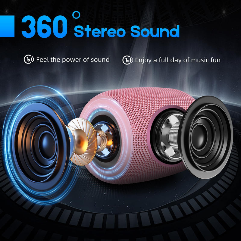 [AUSTRALIA] - Portable Bluetooth Speaker, BT5.3 Wireless Speaker 20W Bass Diaphragms with Multi LED Light Dynamic Modes, IPX6 Waterproof 16H Playtime supports FM Mode, TF, USB for Home, Cycling, Outdoor, Beach Pink 