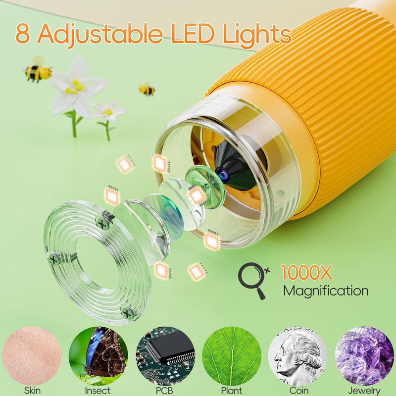 [AUSTRALIA] - Microscope for Kids, SKYBASIC 2" IPS Screen 1000X Handheld Digital Microscopes HD Pocket Portable Mini USB Microscope Camera, PC Compatible, Science Edu Fun Birthday Gifts Toys for Children Students Orange 