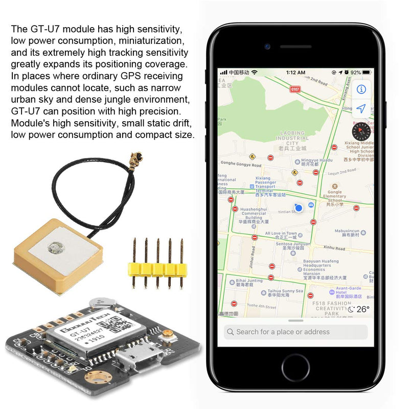2pcs GT-U7 GPS Module Navigation Satellite Positioning Compatible with NEO-6M 51 MCU STM32 High Sensitivity Low Power Consumption High-Precision Positioning Suitable for Vehicles