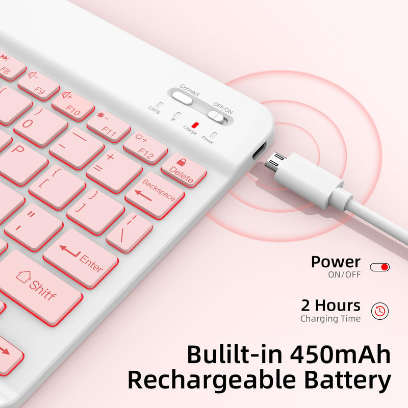 XIWMIX Ultra-Slim Wireless Bluetooth Keyboard-7 Colors Backlit Universal Rechargeable Portable Keyboard for iPad Pro/Air/Mini/iPad 9.7/iPad 10.2/Samsung Tablet & Other iOS Android Windows Devices-Pink light pink backlit