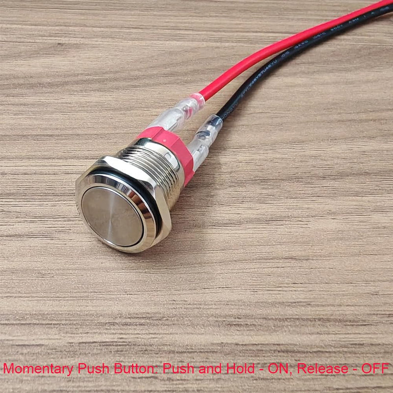 Gebildet Pack of 2 Waterproof Momentary Push Button 0~250V (5V/12V/24V/110V/220V)/15A 16mm Stainless Steel Push Button Switch Waterproof with Connection Cable 15 A-16 mm momentum