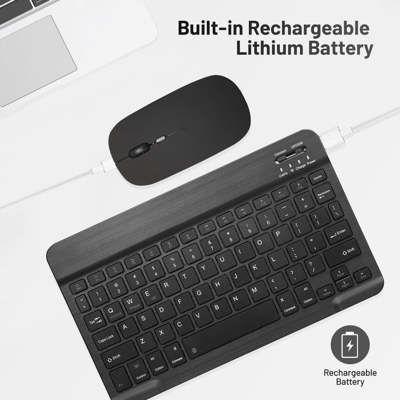 Ultra-Slim Bluetooth Keyboard Portable Mini Wireless Keyboard Rechargeable for Apple iPad iPhone Samsung Tablet Phone Smartphone iOS Android Windows (10 inch Black)