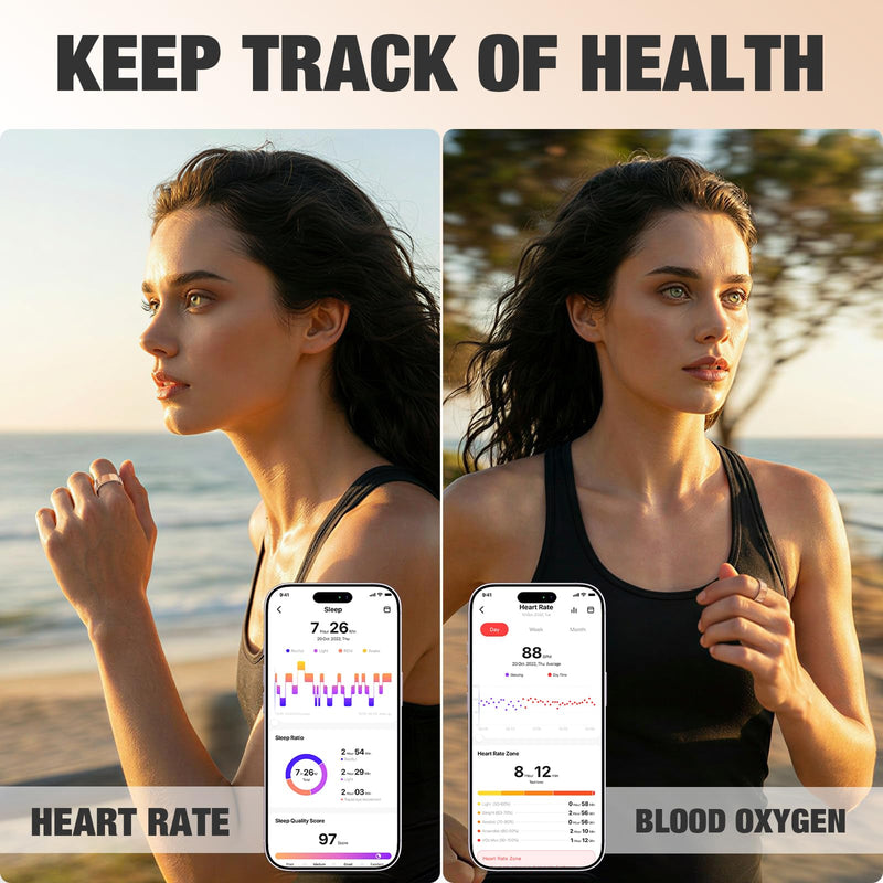 Smart Ring with Heart Rate, Blood Oxygen, Sleep Tracker, Step Tracker | IP68 Waterproof Fitness Tracker Fitness Ring for Women Men, Compatible with iOS & Android Gold 9