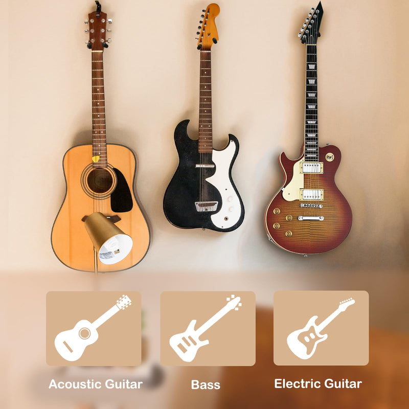 DOMMI Guitar Wall Mount 3 Pack, Wooden Guitar Hanger, Guitar Accessories Guitar Holder with Soft U-Shaped Guitar Hook, Guitar Wall Hangers for Acoustic Guitar, Electric Guitar, Bass, Black Walnut
