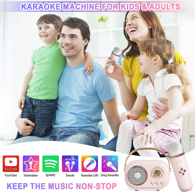 Mini Karaoke Machine,Karaoke Machine for Kids and Adults,Cute Karaoke with Microphone Set,Portable Bluetooth Speaker with Microphone,Retro Handheld Style for Family Party Meeting Singing (Pink) Pink