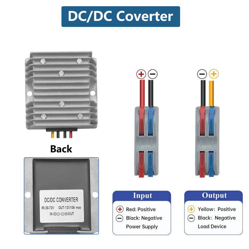 DC 20-72V Step Down to 12V 10A 120W DC Converter Suitable for Waterproof Voltage Reduction Devices on Golf Carts and Forklift Trucks (20-72V to 12V10A) 20-72V to 12V10A