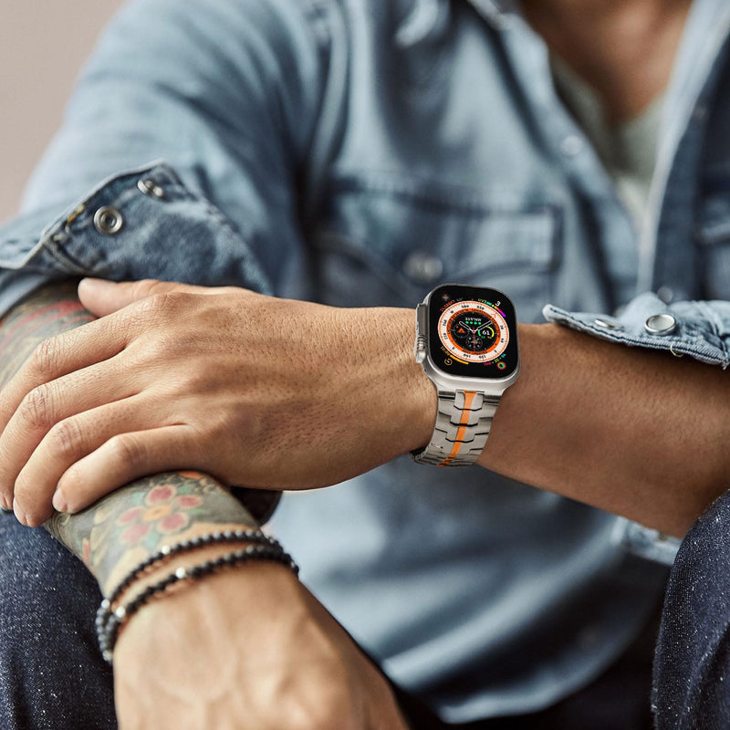 NewWays Grade 2 Titanium Band for Apple Watch Band for Men Ultra 3/2 /1 49mm Series11 10 46mm 45mm 44mm Titanium/ Orange 44/45/46/49mm
