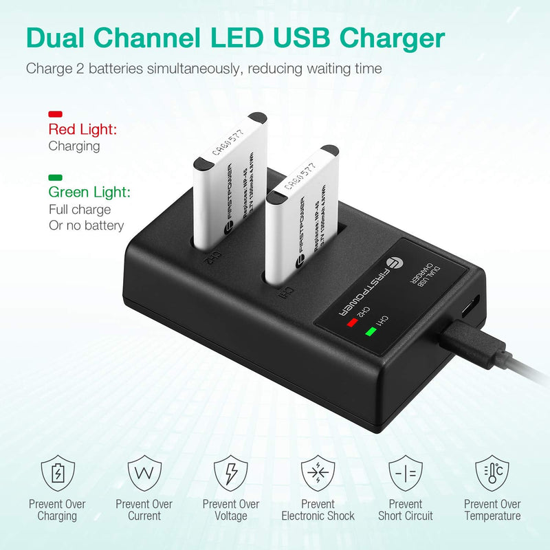 FirstPower NP-45/NP-45A/NP-45S Battery (X2) and Dual Charger for Fujifilm INSTAX Mini 90 Fuji FinePix XP140 XP130 XP120 XP90 XP80 XP70 XP60 XP30 XP20 T560 T550 T510 T500 T400 T360