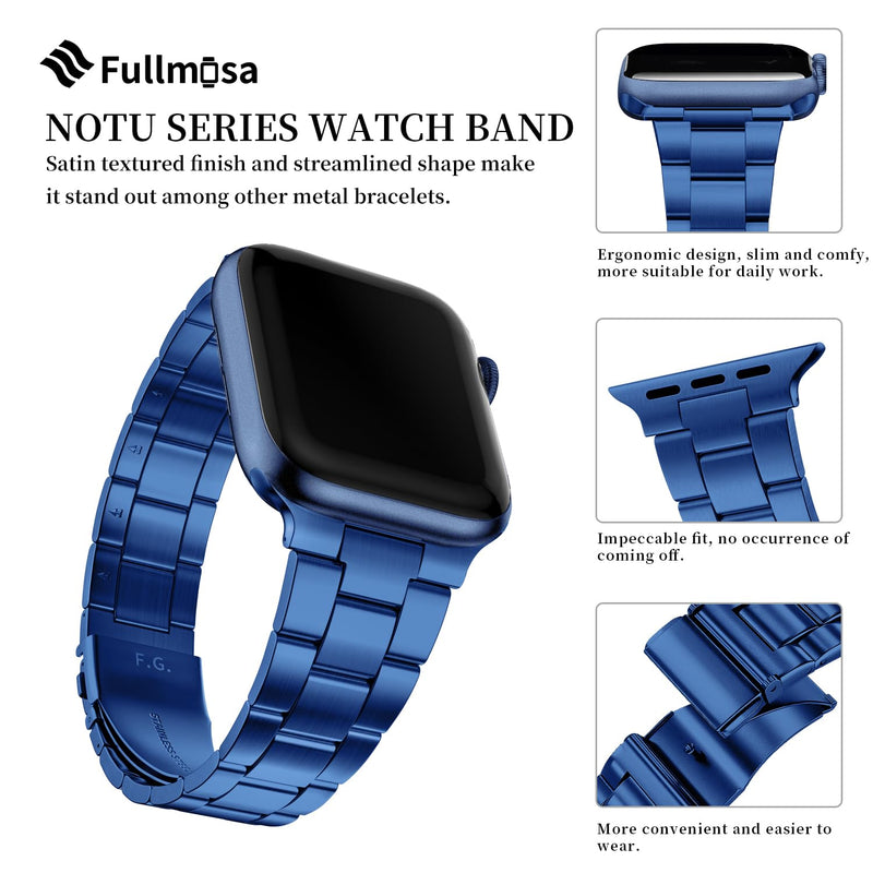 Fullmosa Compatible Silicone Apple Watch Band with Case 45mm Black & Compatible Metal Apple Watch Band with Case 45mm,Blue