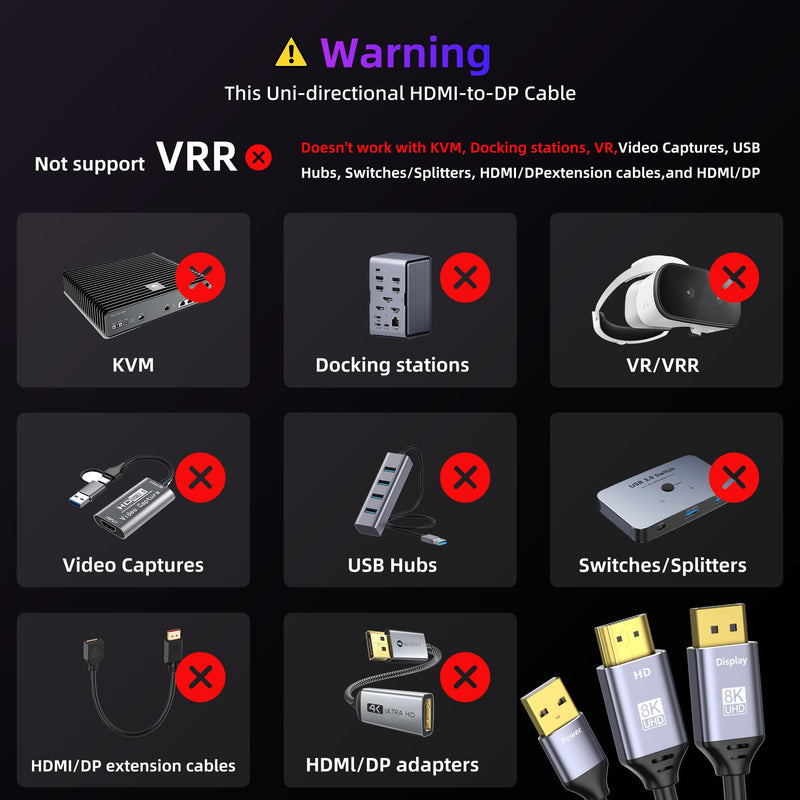8K@30Hz HDMI to DisplayPort Cable 4K@144Hz, for PS5 Xbox Discrete GPU | Active HDMI 2.1 to DP 1.4, USB Power for Stable Signal, Aluminum Shell with Vents, for Laptop Discrete GPUs Xbox PS5