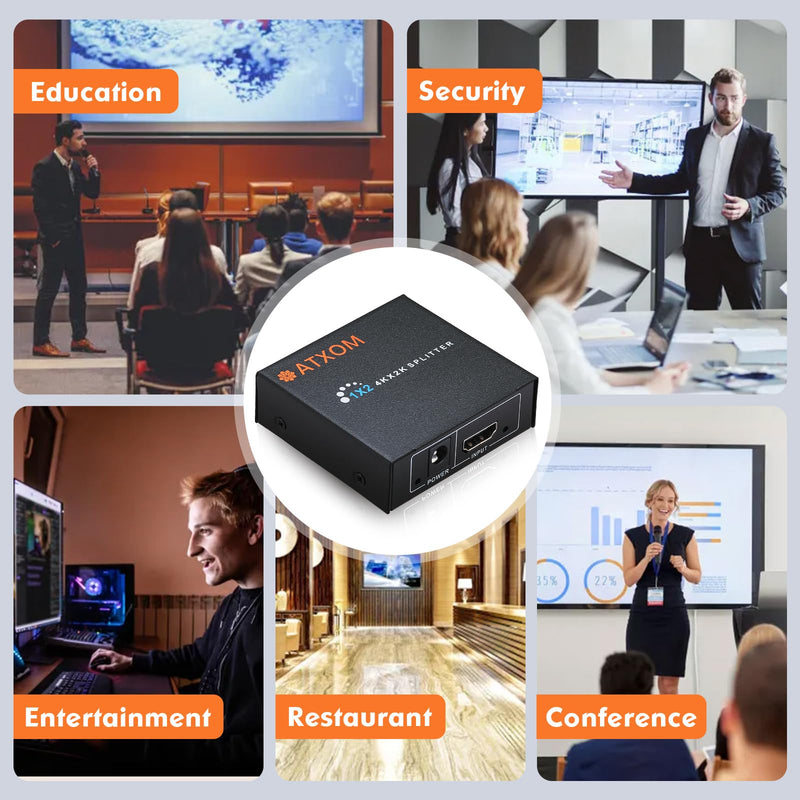 HDMI Splitter 1 in 2 Out - 1x2 HDMI Display Duplicate/Mirror - Powered Splitter 4K @ 60Hz, Also Full HD 1080P, One Source to Two Identical Displays